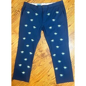 Castaway Clothing Men's Navy Horse Jockey Embroidered Chino Pants Size 42x32
